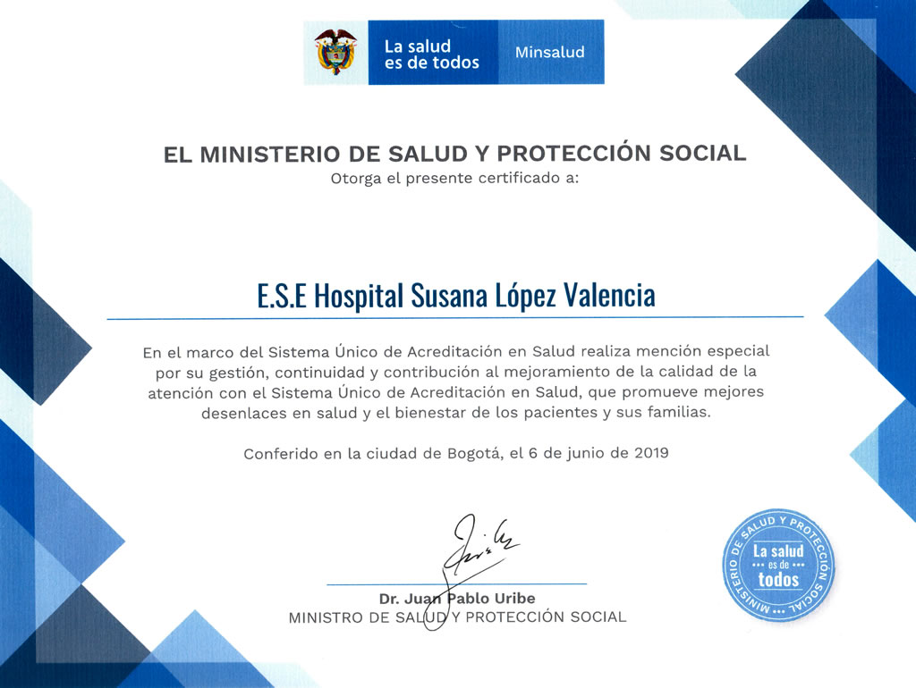 Mención Especial del Ministerio de Salud y la Protección Social 